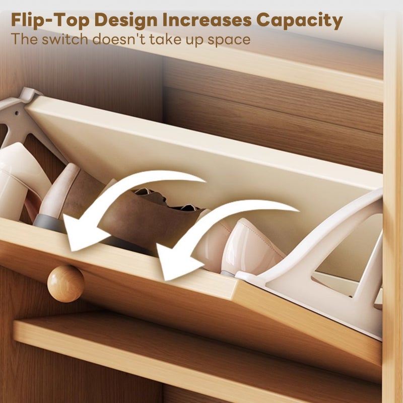 Sharpdo 3-Tier Solid Wood Flip-Top Shoe Cabinet, Ultra-Thin Entryway Shoe Rack Shoe Storage for Narrow Spaces, 80×17×120 cm - Image 4